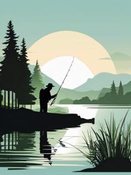 Fishing pole clipart, Man fishing by the serene lake.  simple, 2d flat