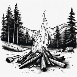 drawing of a roaring campfire  minimal rough sketch scribbles,doodles,black and white