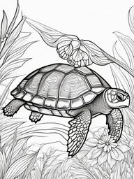 Turtle Coloring Pages - Turtle with a butterfly perched on its nose  simple coloring pages