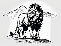 drawing of a lion in mountains  minimal rough sketch scribbles,doodles,black and white