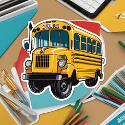 School Bus Sticker - Back-to-school vibes, ,vector color sticker art,minimal