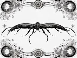 Centipede with cosmic constellations ink: Cosmic alignment enhancing insect art.  black white tattoo, white background