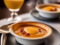 crema catalana, a spanish dessert, savored at a seaside restaurant in barcelona. 