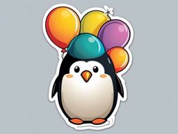 Penguin with Balloons Sticker - A cheerful penguin holding colorful balloons. ,vector color sticker art,minimal