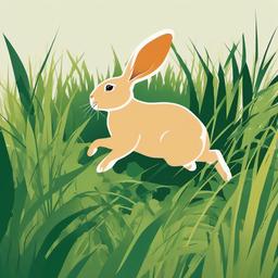 Rabbit clipart - rabbit running through tall grass  color,minimalist,vector clipart