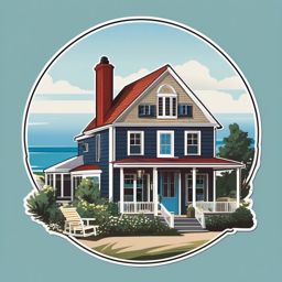 Cape Cod Cottage Sticker - Capture the classic charm of a Cape Cod cottage with this timeless sticker, , sticker vector art, minimalist design