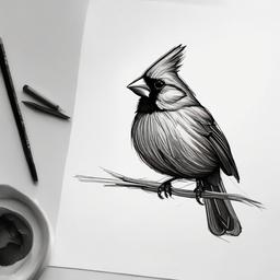 drawing of cardinal  minimal rough sketch scribbles,doodles,black and white