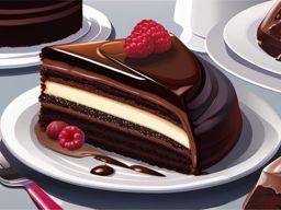 Decadent Chocolate Cake sticker- Rich layers of moist chocolate cake, filled with velvety chocolate ganache and topped with a glossy chocolate glaze. A chocolate lover's dream!, , color sticker vector art