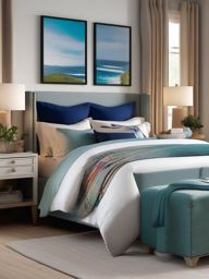 Serene Coastal Sleeping Retreat - Transport your bedroom to a serene coastal paradise. , bedroom interior decor design ideas, multicoloured, photo realistic, hyper detail, high resolution,