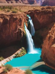 Havasu Falls sticker- Stunning turquoise waterfall in the Grand Canyon, , sticker vector art, minimalist design