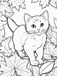 cat coloring pages - a curious kitten pounces on a falling autumn leaf. 