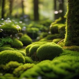 Moss-Covered Fantasy Garden - Embrace the enchanting look of a garden covered in moss. realistic, professional photography, bokeh, natural lighting, canon lens, shot on dslr 64 megapixels sharp focus