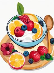 Breakfast clipart - Fruit bowl with yogurt.  vector style illustration, white background