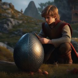 In a medieval kingdom, young squire discovers a dragon's egg and must decide whether to protect or destroy it.  8k, hyper realistic, cinematic