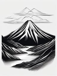 drawing of a volcano mountain  minimal rough sketch scribbles,doodles,black and white