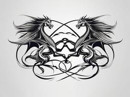 Dragon and Horse Tattoo - Infuse your ink with mythical elements with a dragon and horse tattoo, combining the strength of horses with the mythical allure of dragons.  simple tattoo,minimalist,white background