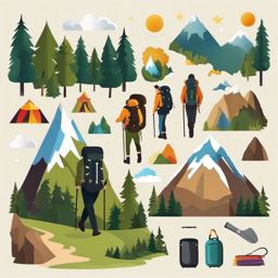 Hiker's Backpacking Trip clipart - Backpacking journey through peaks, ,vector color clipart,minimal