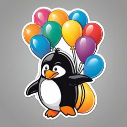 Penguin with Balloons Sticker - A cheerful penguin holding colorful balloons. ,vector color sticker art,minimal