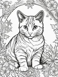 Cat Christmas Coloring Page  outling,coloring pages,black and whit