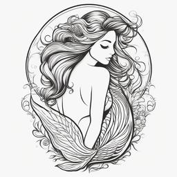 Feminine Mermaid Tattoo - Embrace elegance and femininity with a beautifully crafted feminine mermaid design.  simple vector color tattoo,minimal,white background
