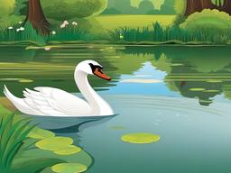 Swan Cartoon - Cartoon of swan gliding across pond  