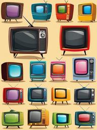 TV clipart - cartoon characters on TV  vector clipart