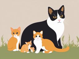 Farm Cat and Kittens clipart - Farm cat with her kittens, ,vector color clipart,minimal