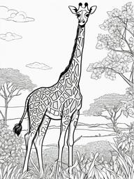 Giraffe Coloring Pages - Tall giraffe reaching for leaves in a tree  simple coloring pages