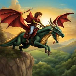 dragon rider clipart - a brave dragon rider on a majestic steed. 