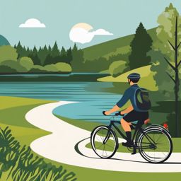 Bicycle Ride clipart - A cyclist riding a bike on a lakeside path., ,vector color clipart,minimal