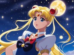 sailor moon transforms into her magical persona under a starry night sky. 