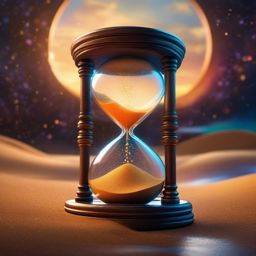 Magical hourglass, filled with iridescent sand, counts down the moments until a hidden portal to another world reveals itself to those who seek adventure. hyperrealistic, intricately detailed, color depth,splash art, concept art, mid shot, sharp focus, dramatic, 2/3 face angle, side light, colorful background