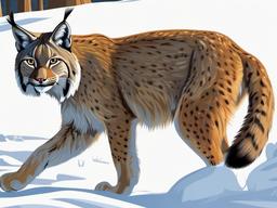 Lynx Cartoon - Cartoon of lynx prowling through snow  