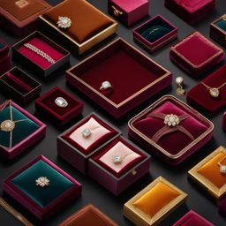 Velvet jewelry boxes top view, product photoshoot realistic background, hyper detail, high resolution