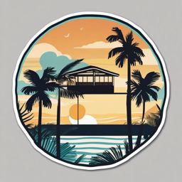 Coastal Bungalow Sticker - Capture the laid-back vibes of coastal living with the sunny and coastal bungalow sticker, , sticker vector art, minimalist design