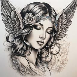 Angel Whispering in Ear Tattoo-Capturing the mystical with an angel whispering in ear tattoo, symbolizing divine guidance, communication, and spiritual whispers.  simple vector color tattoo