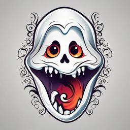 Funny Ghost Tattoo-Lighthearted mystique, playful and charming approach to the supernatural.  simple vector color tattoo