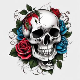 Tattoo skull rose, Creative tattoos featuring skulls and roses. , color tattoo design, clean white background