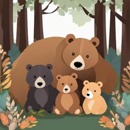 Bear clipart - bear family cuddling in the forest  