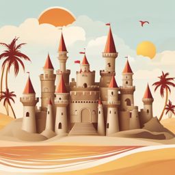 Summer Sandcastle clipart - Elaborate sandcastle creation, ,vector color clipart,minimal