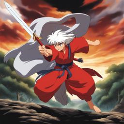 inuyasha wields the tessaiga in a battle against demons. 