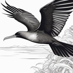 Frigatebird Tattoo - Frigatebird soaring above the tropical ocean  few color tattoo design, simple line art, design clean white background