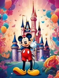 Cute Backgrounds - Disney Characters in Disneyland wallpaper splash art, vibrant colors, intricate patterns