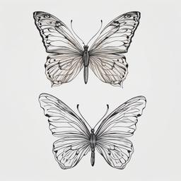 butterfly line drawing tattoo  simple color tattoo, minimal, white background