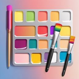 Palette with Rainbow Brush Sticker - Palette with a rainbow-colored paintbrush, ,vector color sticker art,minimal