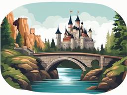 Castle with a bridge over a deep ravine clipart.  vector style illustration, white background