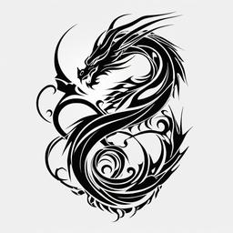 Dragon Tribal Design - Tribal-inspired dragon tattoo design.  simple color tattoo,minimalist,white background