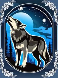 Wolf clipart - wolf and moonlit sky  clipart