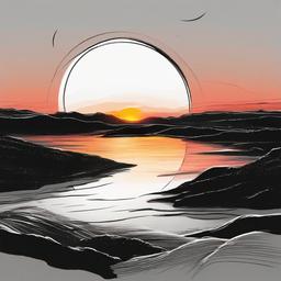 drawing of a planet with a sunset  minimal rough sketch scribbles,doodles,black and white