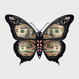 money butterfly tattoo  simple color tattoo, minimal, white background